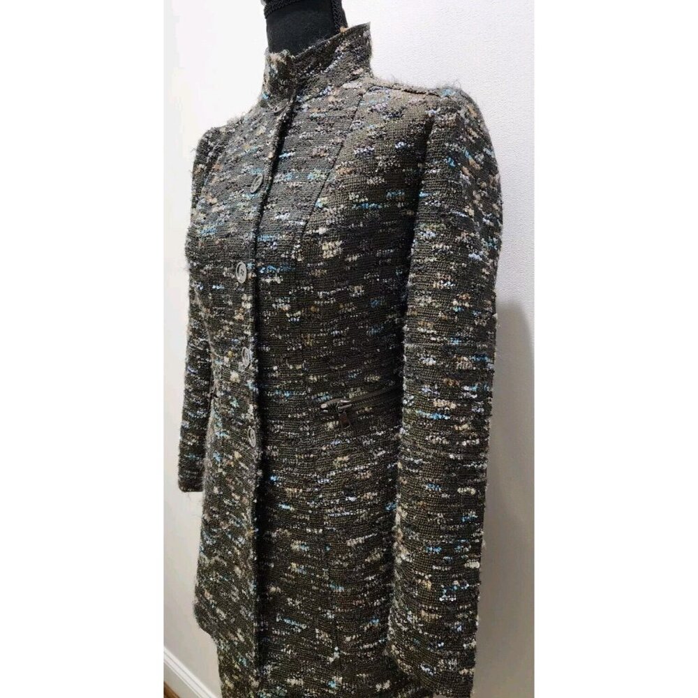 Carlisle 2pc Skirt Suit Set Black Aqua Beige Tweed Size Jacket 0 Skirt 4 NICE - Picture 2 of 10